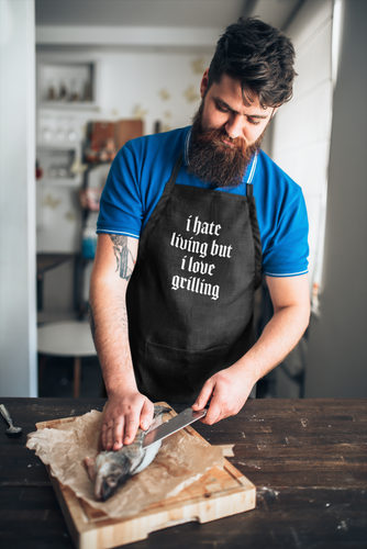I Hate Living But I Love Grilling, Gothic Kitchen Apron