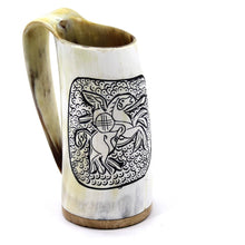 Load image into Gallery viewer, Viking Warrior Hand Engraved Horn Mug