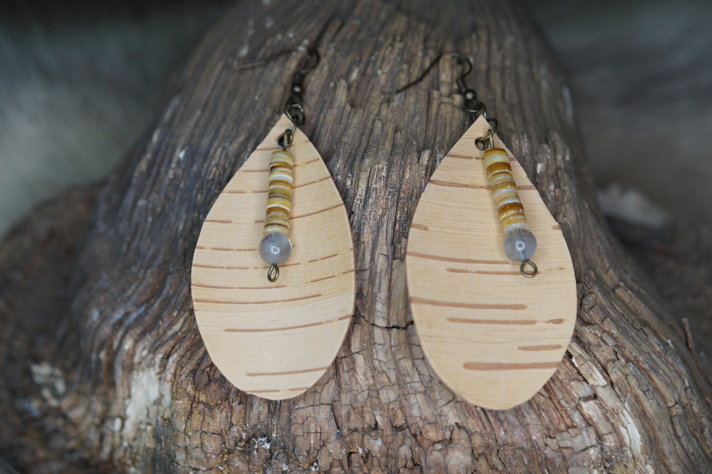 Birch bark teardrop earrings