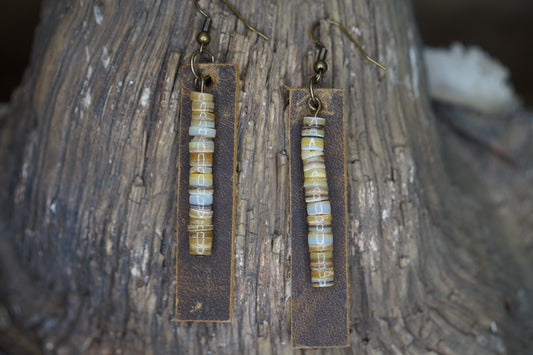 Stone and leather earrings