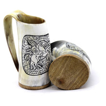 Load image into Gallery viewer, Viking Warrior Hand Engraved Horn Mug